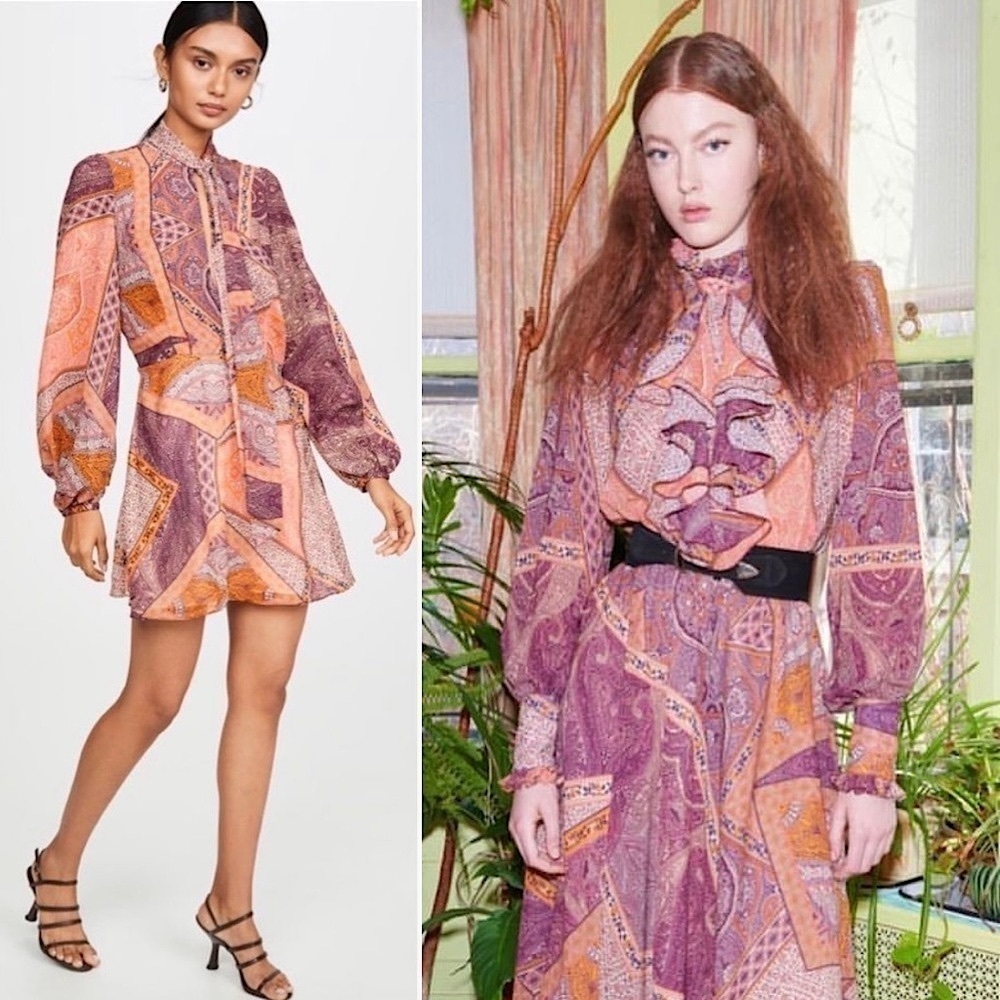 NWT DIVINE‎ HERITAGE 70s Floral Paisley Tie Neck Long Puff Sleeve Mini Dress S